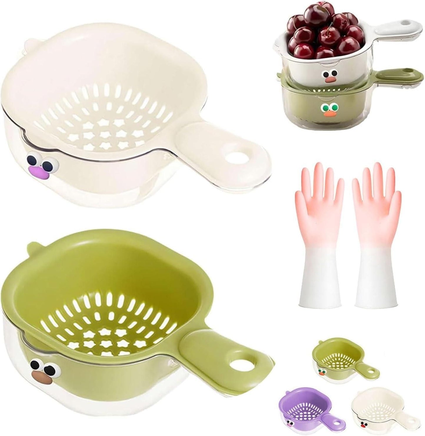 AiVANTA™ Strainer Dual-Layer Veggie & Fruit Draining Basket with Handle